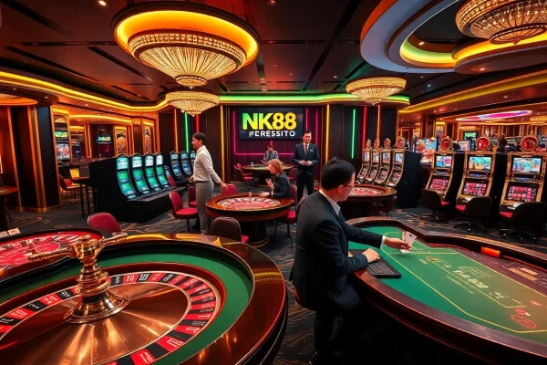 Experience high-stakes excitement at NK88 with vibrant casino tables and lively gaming activities.