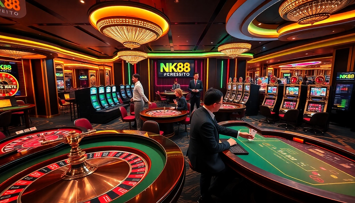 Experience high-stakes excitement at NK88 with vibrant casino tables and lively gaming activities.