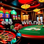 Exciting gambling scene highlighting ee88win.net with poker chips and roulette wheel, inviting players to join.