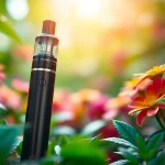 Discover where to buy dmt through a detailed close-up of a DMT vape pen in a calming garden.