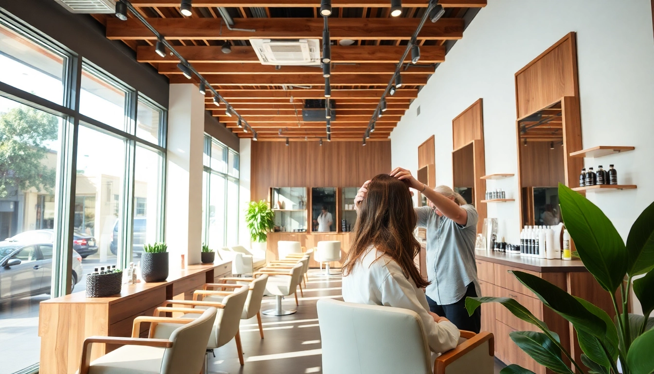 Omnia Salon's elegant interior with stylists providing precision hair services, showcasing the addendum salon experience.