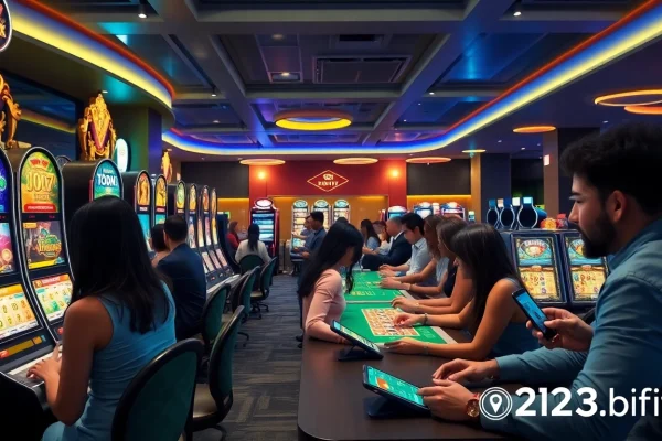 Experience the excitement of 123b.faith with vibrant online casino gaming, showcasing players and live dealers.