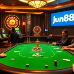 Experience the excitement of jun88 đăng nhập at a high-stakes poker table within a luxurious casino.