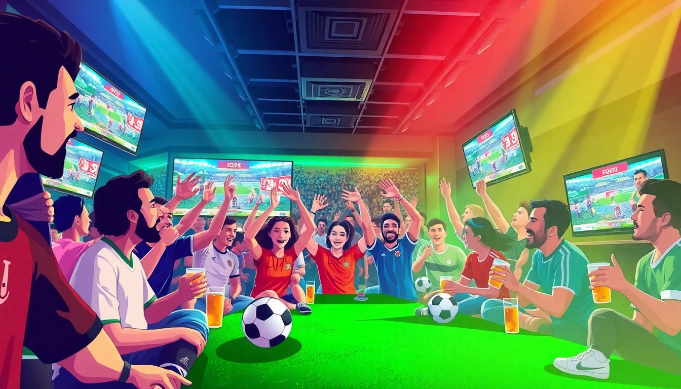 Engaging soccer streaming scene showcasing joemadfan.com, highlighting fans in a vibrant sports bar.