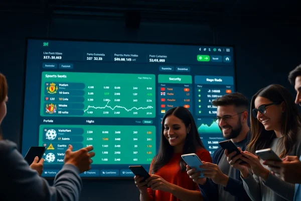 An engaging scene showcasing users on 8xbet.com.se, participating in online sports betting with a modern, secure interface.